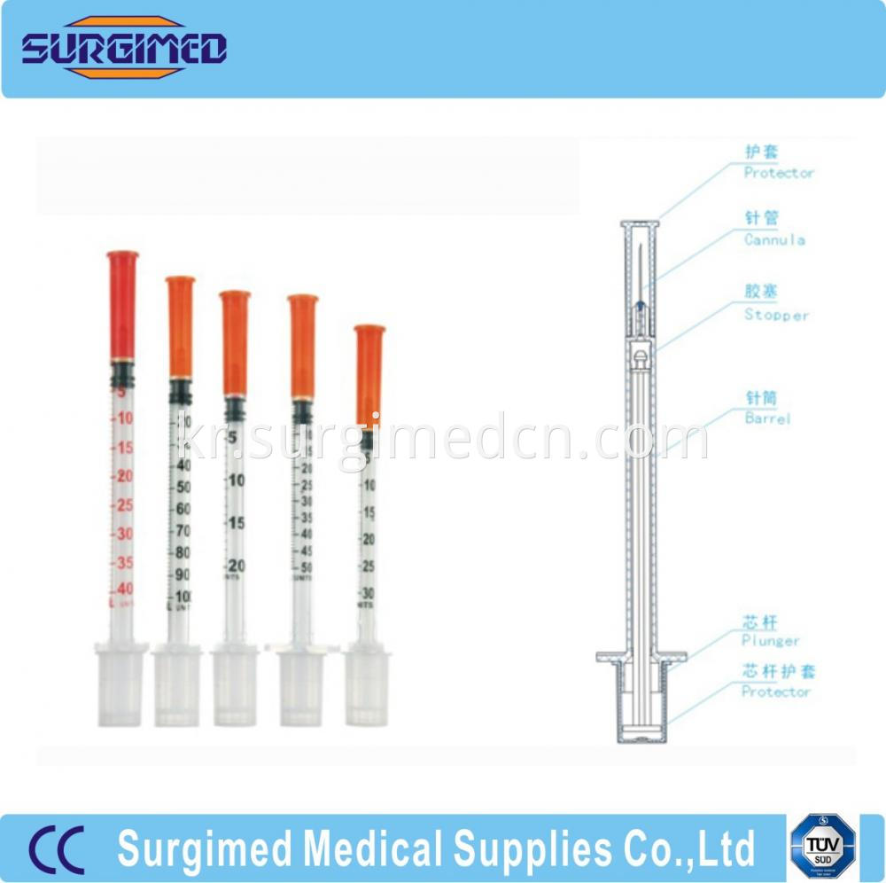 Medical Unibody Disposable Insulin Syringe Red Orange Cap